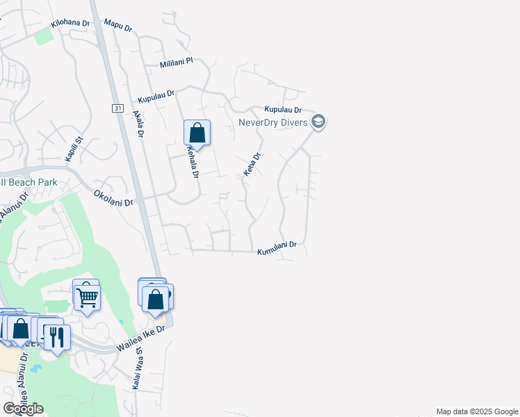 map of restaurants, bars, coffee shops, grocery stores, and more near 3430 Hookipa Place in Kihei