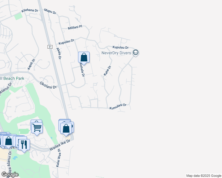 map of restaurants, bars, coffee shops, grocery stores, and more near 3430 Hookipa Place in Kihei
