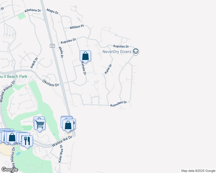 map of restaurants, bars, coffee shops, grocery stores, and more near 3427 Keha Drive in Kihei