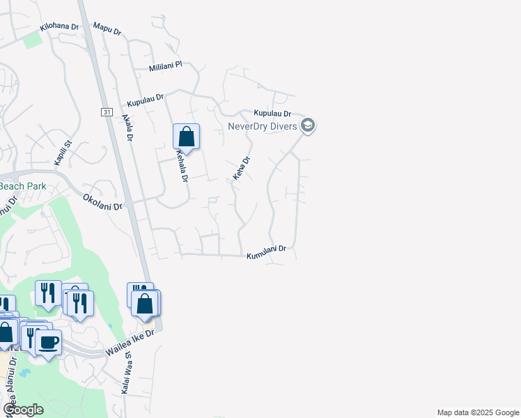 map of restaurants, bars, coffee shops, grocery stores, and more near 3417 Hookipa Place in Kihei