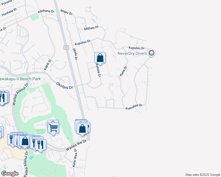 map of restaurants, bars, coffee shops, grocery stores, and more near 3467 Malina Place in Kihei