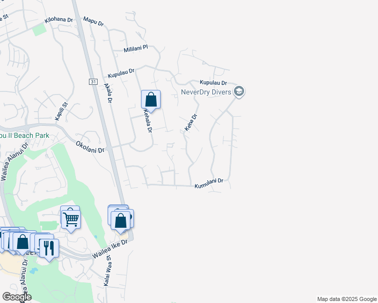map of restaurants, bars, coffee shops, grocery stores, and more near 3427 Keha Drive in Kihei