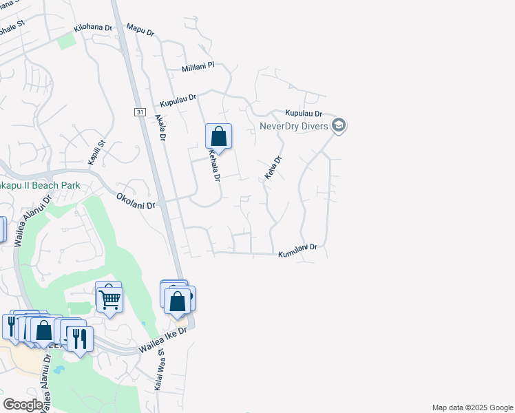 map of restaurants, bars, coffee shops, grocery stores, and more near 3424 Keha Drive in Kihei