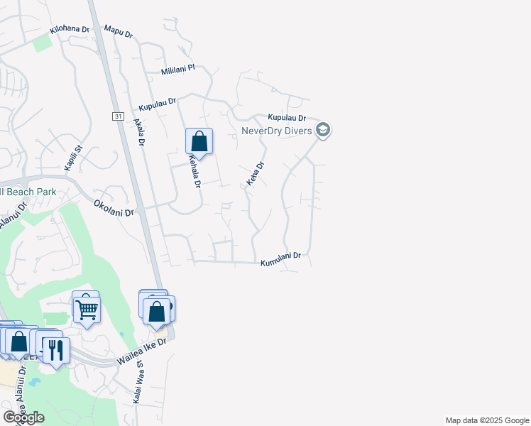 map of restaurants, bars, coffee shops, grocery stores, and more near 3418 Hookipa Place in Kihei