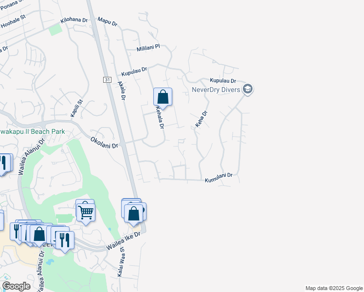 map of restaurants, bars, coffee shops, grocery stores, and more near 3467 Malina Place in Kihei