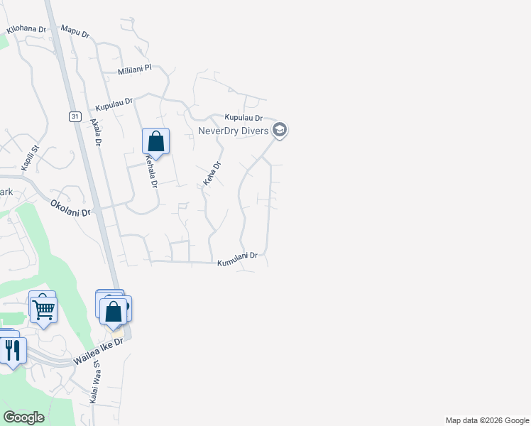 map of restaurants, bars, coffee shops, grocery stores, and more near 803 Kumulani Drive in Kihei