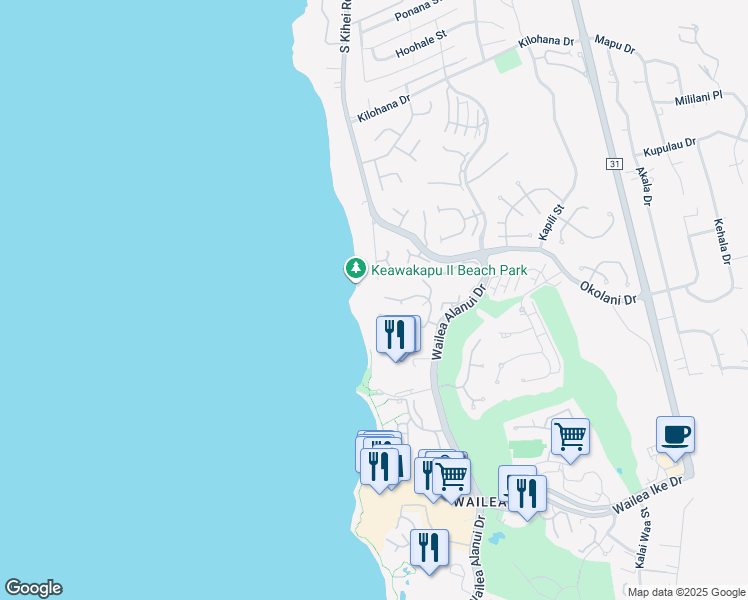 map of restaurants, bars, coffee shops, grocery stores, and more near 3300 Wailea Alanui Drive in Kihei