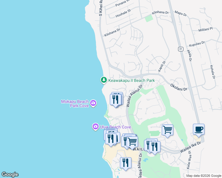 map of restaurants, bars, coffee shops, grocery stores, and more near 3280 South Kihei Road in Kihei