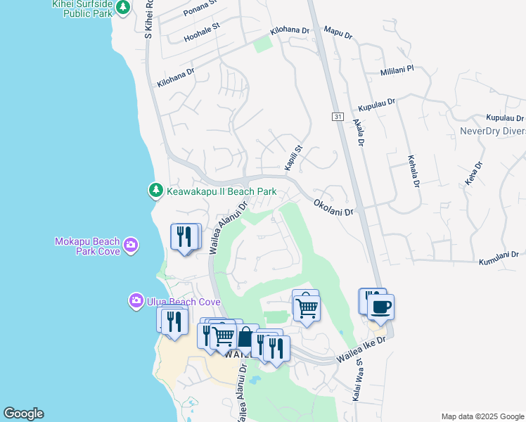 map of restaurants, bars, coffee shops, grocery stores, and more near 52 Kai Malu Drive in Kihei