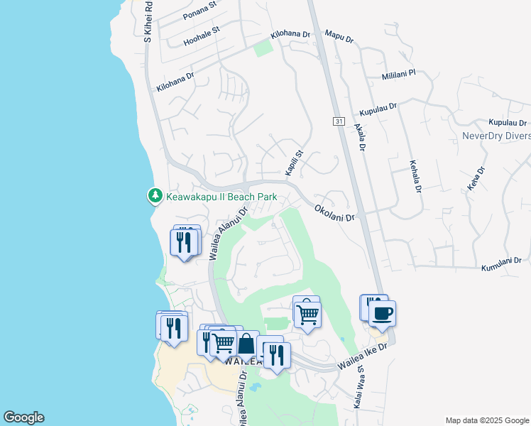 map of restaurants, bars, coffee shops, grocery stores, and more near 52 Kai Malu Drive in Kihei