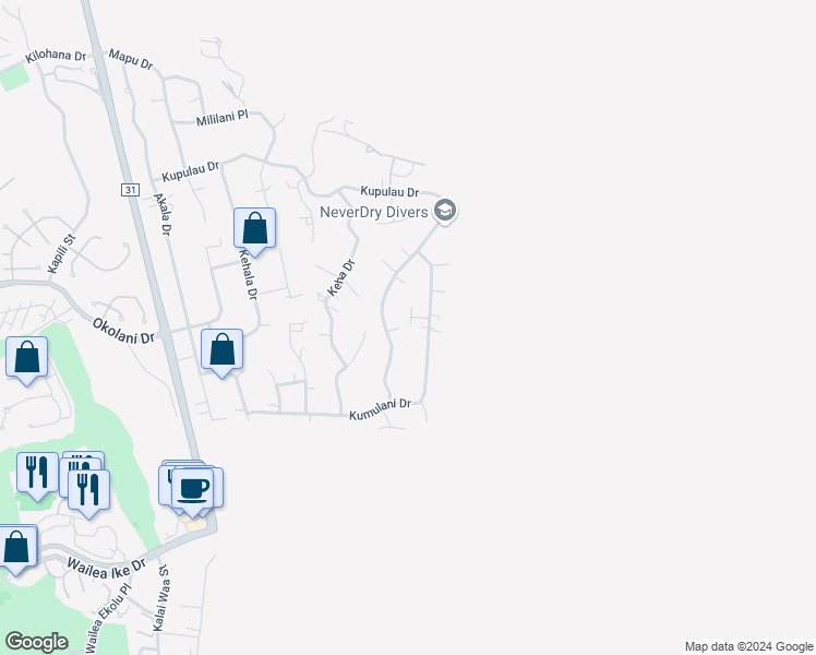 map of restaurants, bars, coffee shops, grocery stores, and more near 1063 Kupulau Drive in Kihei