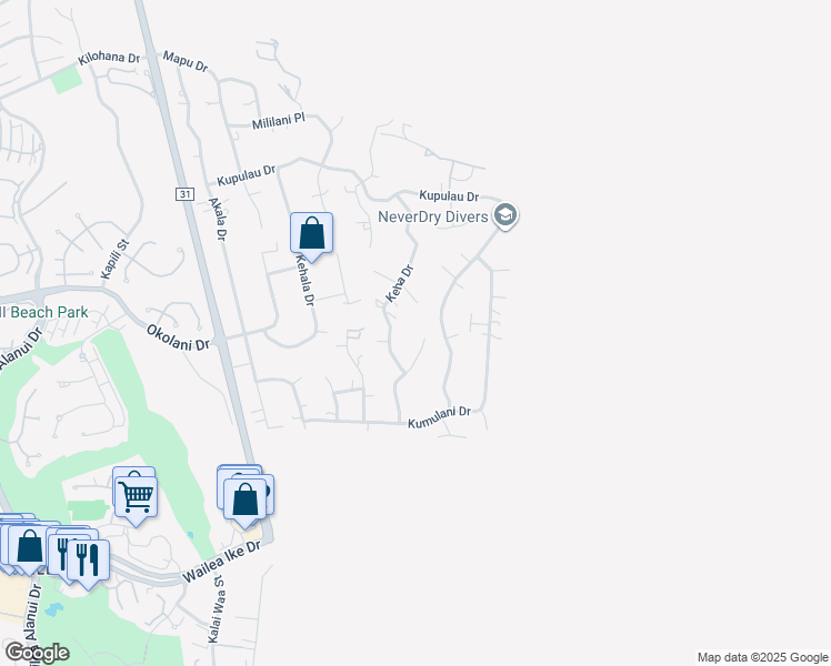map of restaurants, bars, coffee shops, grocery stores, and more near 3408 Hookipa Place in Kihei
