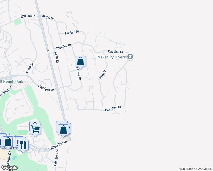 map of restaurants, bars, coffee shops, grocery stores, and more near 3408 Hookipa Place in Kihei
