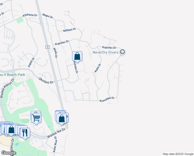 map of restaurants, bars, coffee shops, grocery stores, and more near 3391 Keha Drive in Kihei