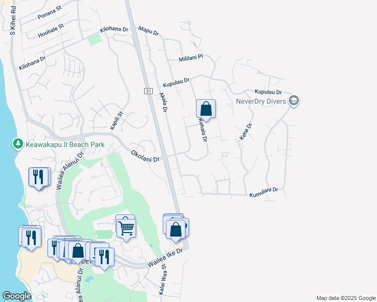 map of restaurants, bars, coffee shops, grocery stores, and more near 474 Mikioi Place in Kihei