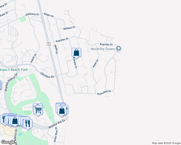 map of restaurants, bars, coffee shops, grocery stores, and more near 3388 Keha Drive in Kihei