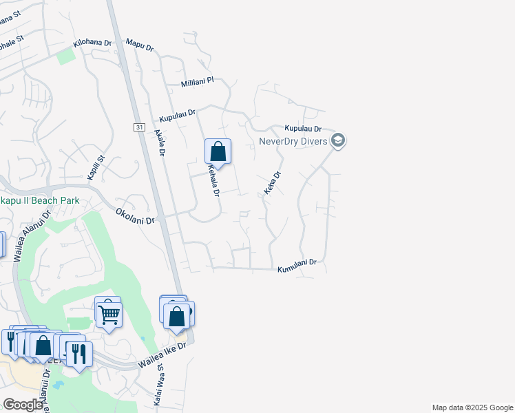map of restaurants, bars, coffee shops, grocery stores, and more near 3388 Keha Drive in Kihei