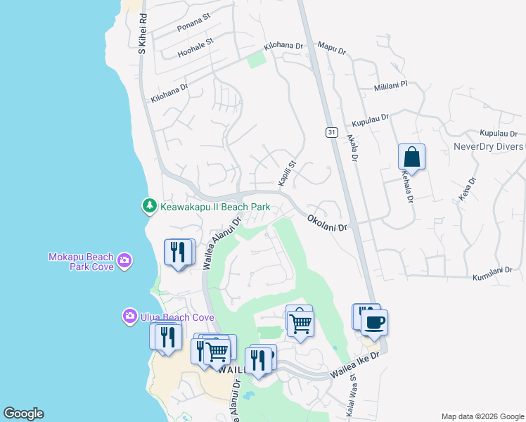 map of restaurants, bars, coffee shops, grocery stores, and more near in Wailea-Makena