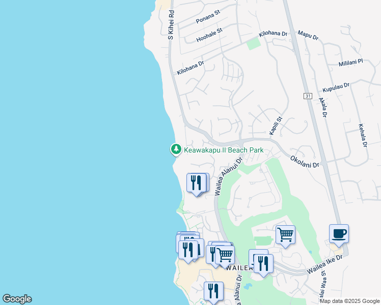 map of restaurants, bars, coffee shops, grocery stores, and more near 3300 Wailea Alanui Drive in Kihei