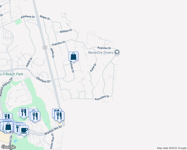 map of restaurants, bars, coffee shops, grocery stores, and more near 3381 Keha Drive in Kihei