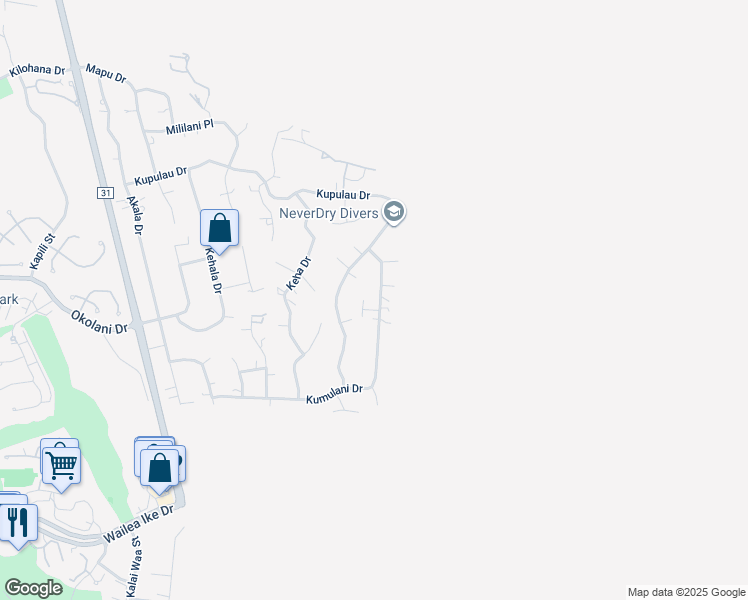map of restaurants, bars, coffee shops, grocery stores, and more near 843 Kumulani Drive in Kihei