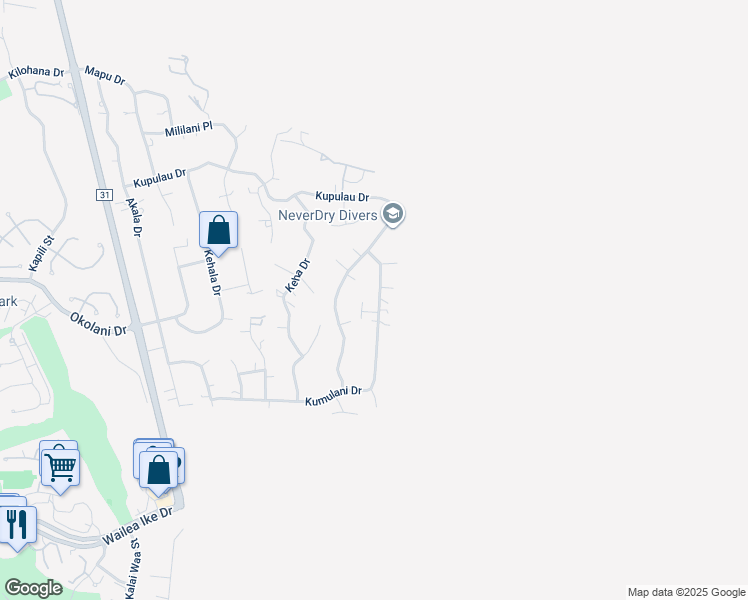 map of restaurants, bars, coffee shops, grocery stores, and more near 843 Kumulani Drive in Kihei