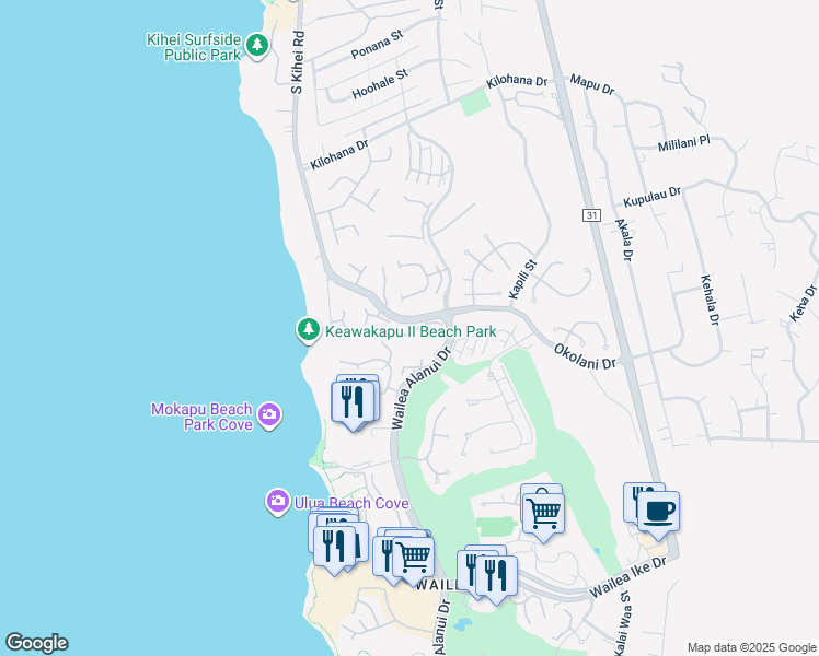 map of restaurants, bars, coffee shops, grocery stores, and more near 3300 Wailea Alanui Drive in Kihei