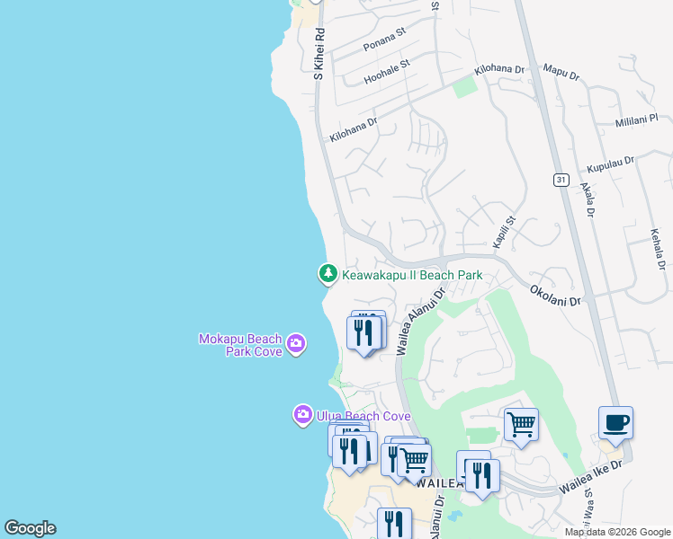map of restaurants, bars, coffee shops, grocery stores, and more near 3244 South Kihei Road in Kihei