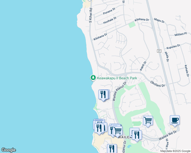 map of restaurants, bars, coffee shops, grocery stores, and more near 3254 South Kihei Road in Kihei