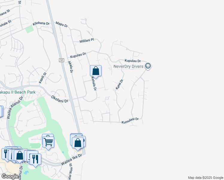 map of restaurants, bars, coffee shops, grocery stores, and more near 3370 Keha Drive in Kihei