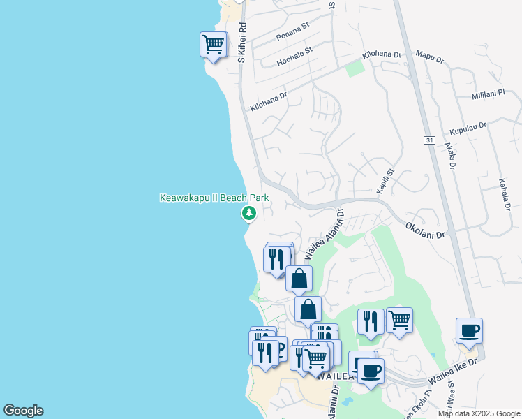 map of restaurants, bars, coffee shops, grocery stores, and more near 3254 South Kihei Road in Kihei