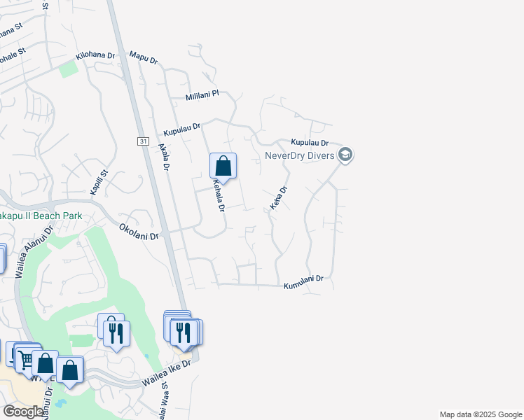 map of restaurants, bars, coffee shops, grocery stores, and more near 3370 Keha Drive in Kihei