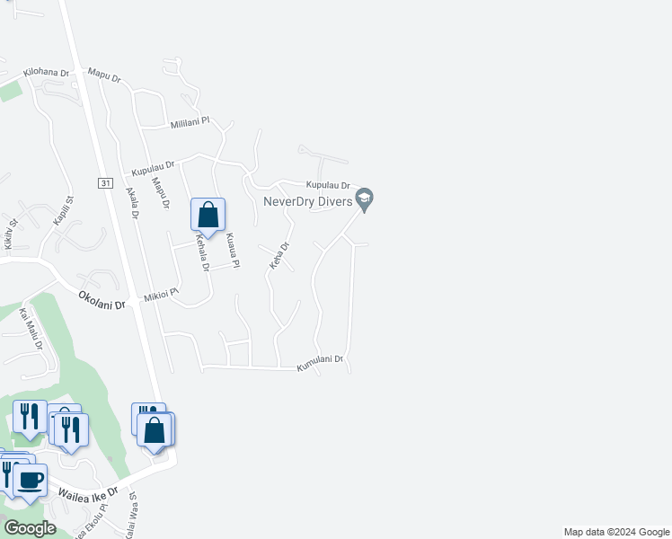 map of restaurants, bars, coffee shops, grocery stores, and more near 1001 Kupulau Drive in Kihei
