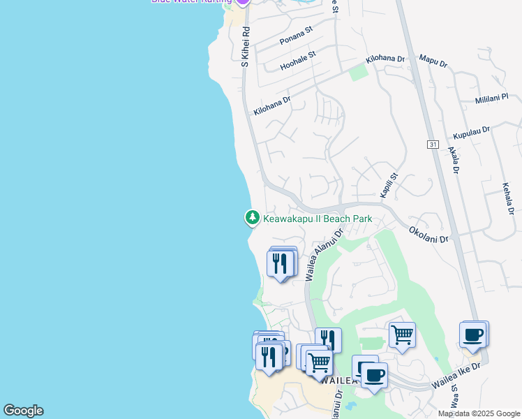 map of restaurants, bars, coffee shops, grocery stores, and more near 3244 South Kihei Road in Kihei