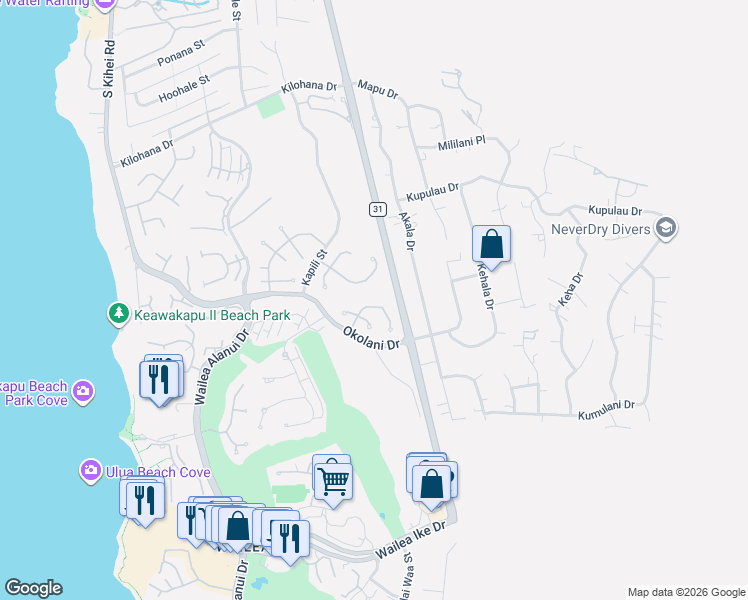 map of restaurants, bars, coffee shops, grocery stores, and more near 357 Kualono Place in Kihei