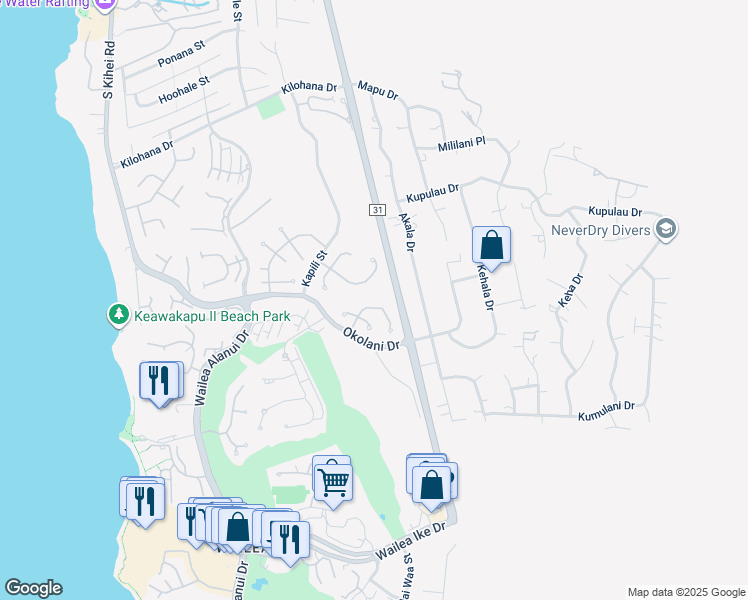map of restaurants, bars, coffee shops, grocery stores, and more near 357 Kualono Place in Kihei