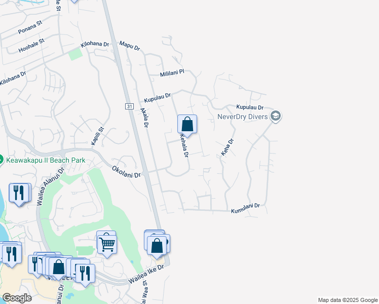 map of restaurants, bars, coffee shops, grocery stores, and more near 535 Kohala Street in Kihei