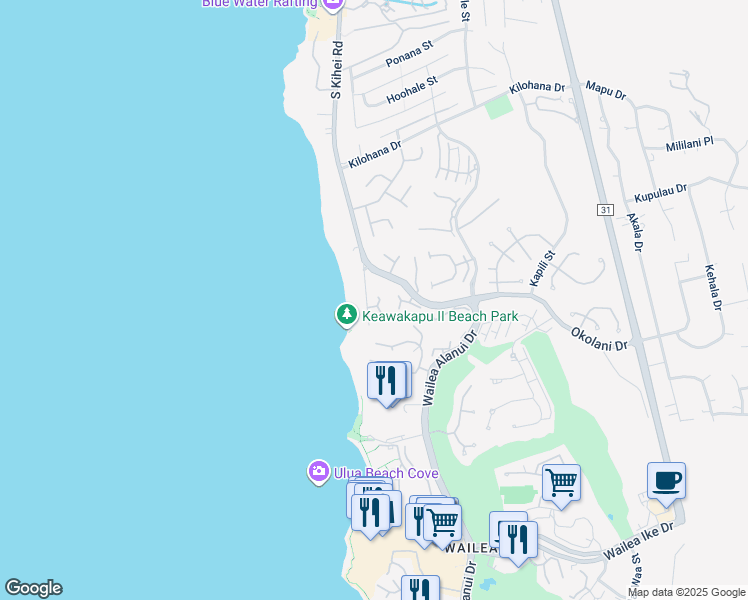 map of restaurants, bars, coffee shops, grocery stores, and more near 3300 Wailea Alanui Drive in Kihei