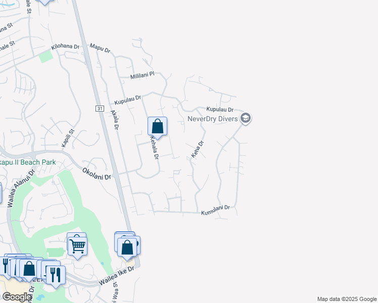 map of restaurants, bars, coffee shops, grocery stores, and more near 3354 Keha Drive in Kihei