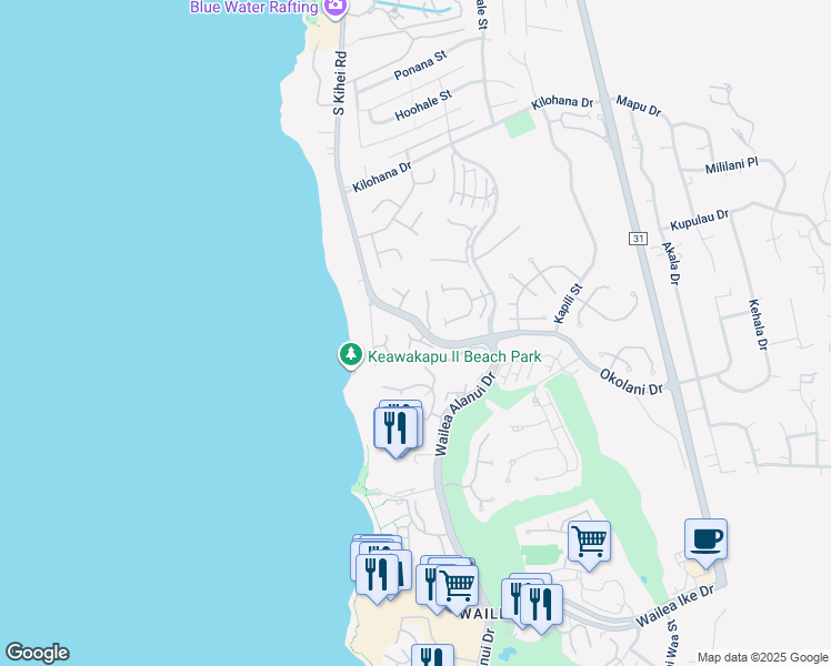 map of restaurants, bars, coffee shops, grocery stores, and more near 3300 Wailea Alanui Drive in Kihei