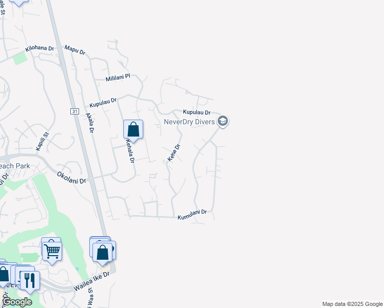 map of restaurants, bars, coffee shops, grocery stores, and more near 986 Kupulau Drive in Kihei