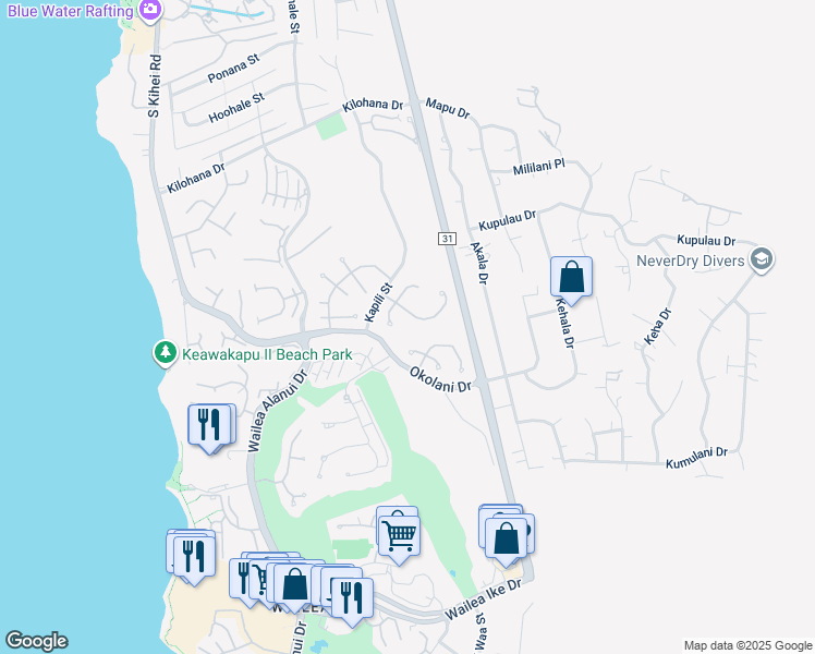 map of restaurants, bars, coffee shops, grocery stores, and more near 306 Pualoa Nani Way in Kihei