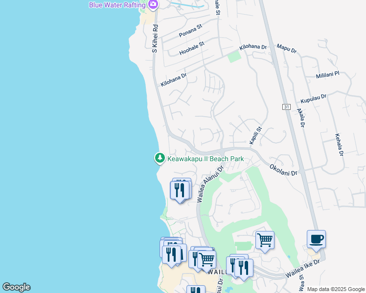 map of restaurants, bars, coffee shops, grocery stores, and more near 3300 Wailea Alanui Drive in Kihei