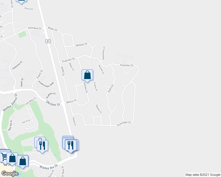 map of restaurants, bars, coffee shops, grocery stores, and more near 3328 Keha Drive in Kihei