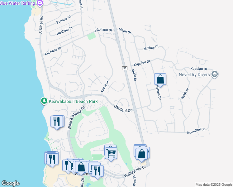 map of restaurants, bars, coffee shops, grocery stores, and more near 324 Pualoa Nani Way in Kihei
