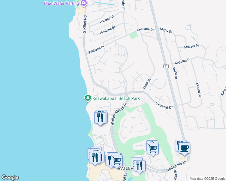 map of restaurants, bars, coffee shops, grocery stores, and more near 3200 Wailea Alanui Drive in Kihei