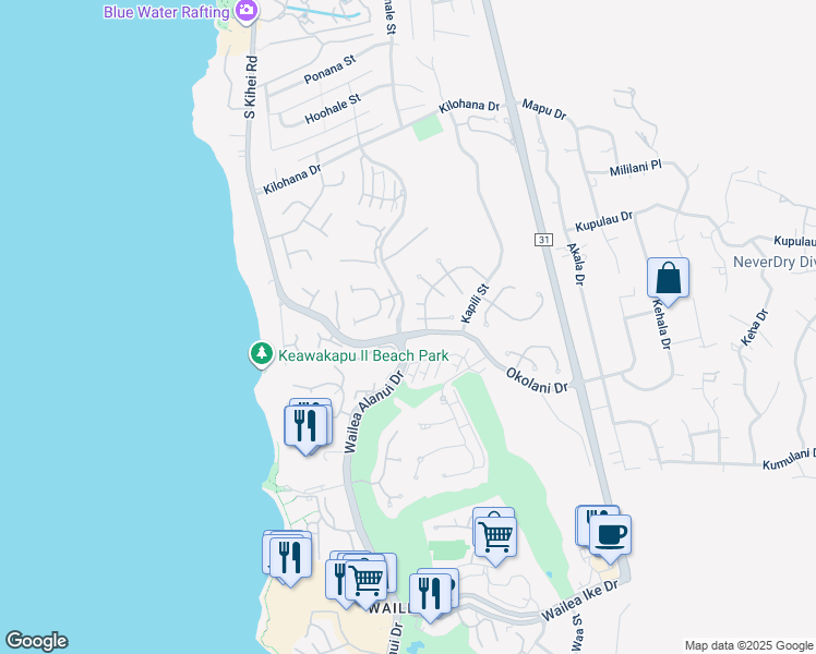 map of restaurants, bars, coffee shops, grocery stores, and more near 176 West Panana Place in Kihei
