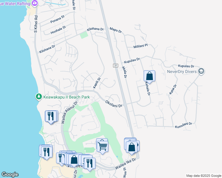 map of restaurants, bars, coffee shops, grocery stores, and more near 332 Pualoa Nani Way in Kihei