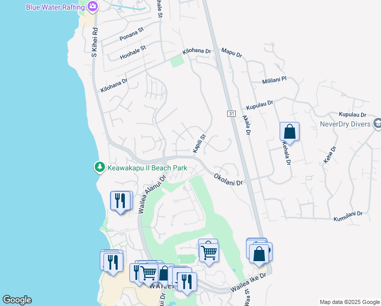 map of restaurants, bars, coffee shops, grocery stores, and more near 230 East Panana Place in Kihei