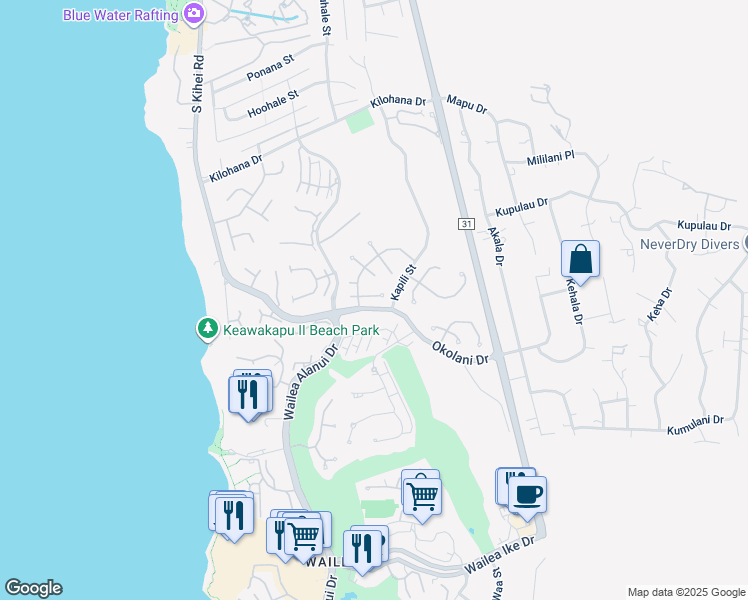 map of restaurants, bars, coffee shops, grocery stores, and more near 210 East Panana Place in Kihei